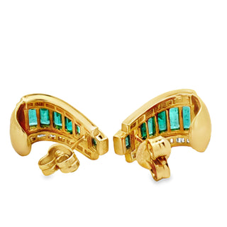 Estate Italian Designer Marchisio French Cut Emerald and Diamond 14K Yellow Gold Earring — scale view