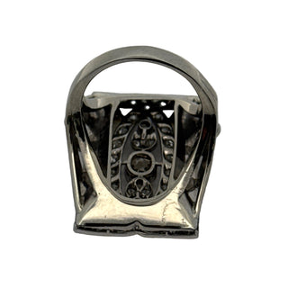 Estate Vintage Diamond and Pearl Platinum and 14Kt White Gold Filigree Ring — reverse view