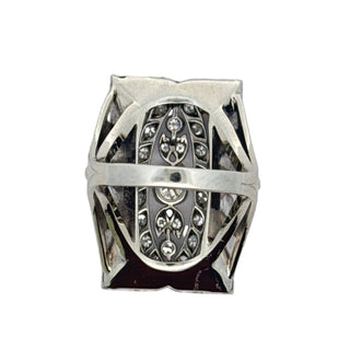 Estate Vintage Diamond and Pearl Platinum and 14Kt White Gold Filigree Ring — alternate view
