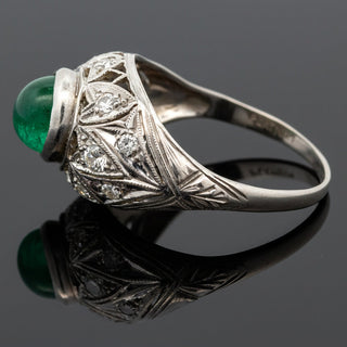 Estate Emerald and Diamond Platinum Ring — scale view