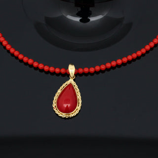 Estate Coral Pendant and Necklace 18kt Yellow Gold — side view