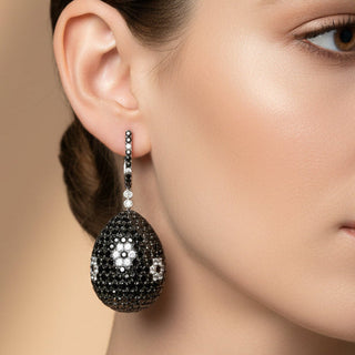 Estate Designer Atkins 23.35ctw White and Black Diamond 18kt White Gold Dangle Earring — side view