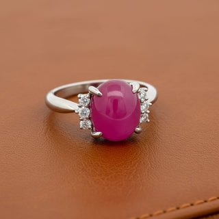 Estate Mid Century Ruby and Diamond Platinum Ring — reverse view