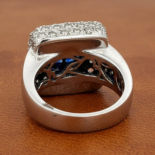 Estate Modern Designer Fine Sapphire and Diamond Platinum Ring — scale view