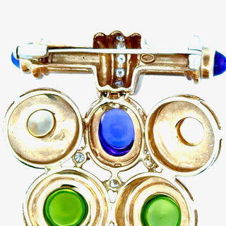 Italian Modern 1980's Geometric Diamond Amethyst, Peridot, Citrine 18k Yellow Gold Brooch — alternate view