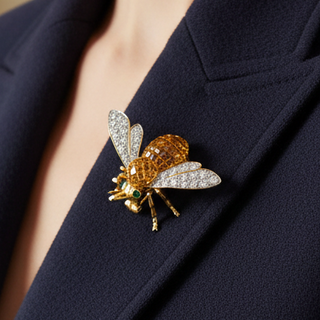 Estate jewelry — Estate Modern 1980's Yellow Sapphire and Diamond 18Kt Yellow Gold Bee Brooch