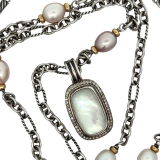 Estate David Yurman Silver 18Kt Yellow Gold Mother of Pearl and Freshwater Pearl 18" Necklace — alternate view