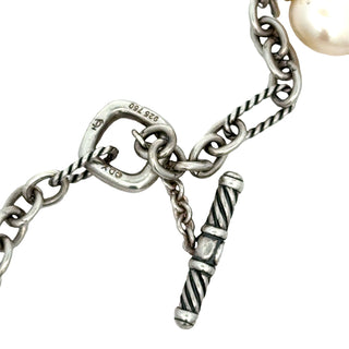 Estate David Yurman Silver 18Kt Yellow Gold Mother of Pearl and Freshwater Pearl 18" Necklace — scale view