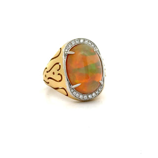Estate Spark Creations Opal and Diamond 18K Yellow/White Gold Ring — alternate view