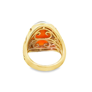 Estate Spark Creations Opal and Diamond 18K Yellow/White Gold Ring — reverse view
