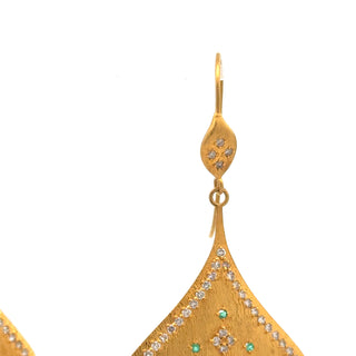 Italian Designer Diamond & Emerald 18Kt Yellow Gold Dangle Earring — reverse view