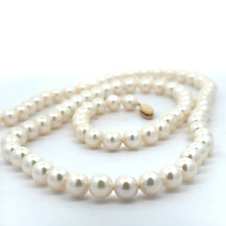 Estate Modern 6.50 x 7.00 mm Japanese Akoya Cultured Pearls 24" 14kt Yellow Gold Necklace — side view