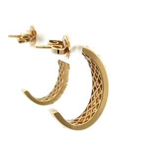Estate Modern .80 ctw Diamond & 14Kt Yellow Gold Hoop Earrings — detail view