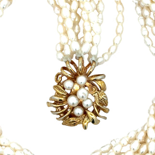 Estate Modern Multi Strand Cultured & Freshwater Pearls 14kt Yellow Gold Necklace — scale view