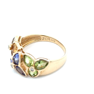 Estate Modern Designer JCR Citrine, Peridot, Tanzanite and Diamond 14Kt Yellow Gold Ring. — scale view