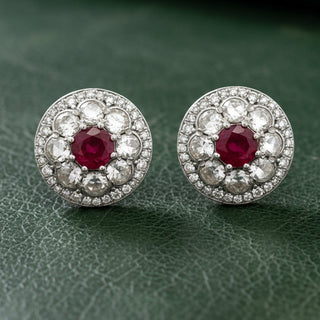 Estate Modern Gem Ruby and Diamond 18Kt White Gold Earrings
