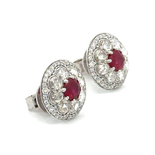 Estate Modern Gem Ruby and Diamond 18Kt White Gold Earrings — scale view