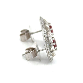 Estate Modern Gem Ruby and Diamond 18Kt White Gold Earrings — detail view