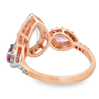 Estate Modern Pink Sapphire Kunzite, Diamond 14kt Yellow Gold Ring — scale view