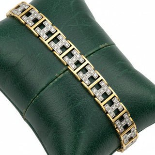 Estate Modern Diamond 18Kt White & Yellow Gold Buckle Bracelet — detail view