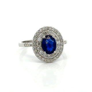Estate Modern Fine Sapphire and Diamond 14Kt White Gold Ring — reverse view