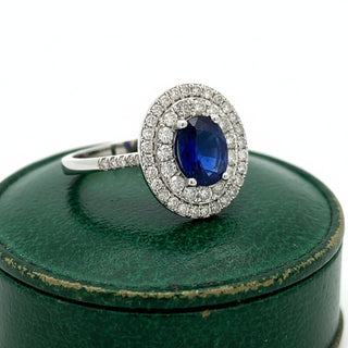 Estate Modern Fine Sapphire and Diamond 14Kt White Gold Ring