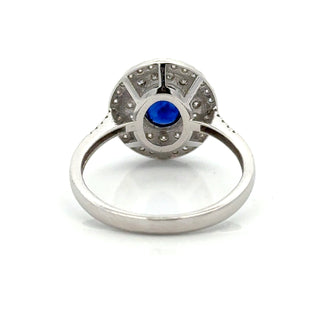 Estate Modern Fine Sapphire and Diamond 14Kt White Gold Ring — detail view