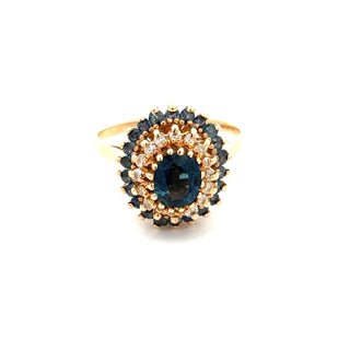 Estate Modern Sapphire & Diamond 14k Yellow Gold Ring — reverse view