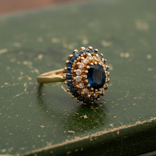 Estate Modern Sapphire & Diamond 14k Yellow Gold Ring