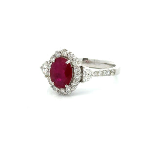 Estate Modern Ruby and Diamond 18Kt White Gold Ring — reverse view