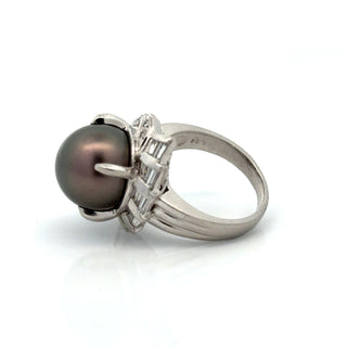 Estate Contemporary 12.50mm Tahitian Pearl and Diamond Platinum Ring — alternate view