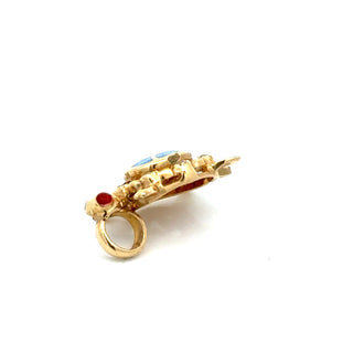 Estate Modern Enamel, Garnet, and Diamond 14kt Yellow Gold Turtle Pendant — reverse view