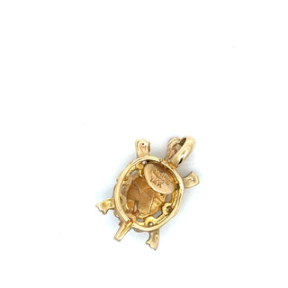 Estate Modern Enamel, Garnet, and Diamond 14kt Yellow Gold Turtle Pendant — alternate view