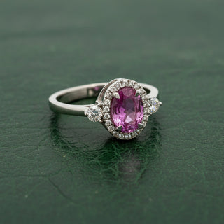 Estate jewelry — Estate Modern Pink Sapphire and Diamond 18Kt White Gold Ring