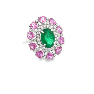 Estate Modern Emerald, Pink, Sapphire, Diamond 18Kt White Gold Ring — scale view