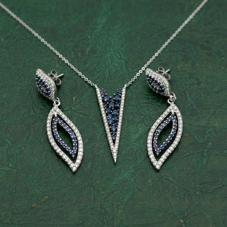 Estate Modern Gabriel & Company Diamond & Sapphire 14Kt White Gold Necklace & Earring Set