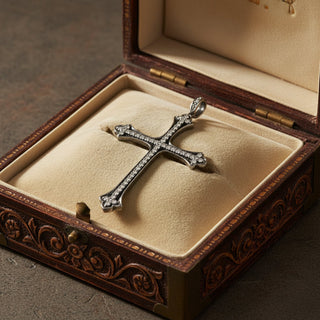 Estate jewelry — Estate Contemporary Diamond 18Kt White Gold & Black Rhodium Cross Pendant