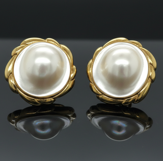 Estate Circa 1990 Mabe Blister Pearl 18K Gold Earrings 13868 — side view
