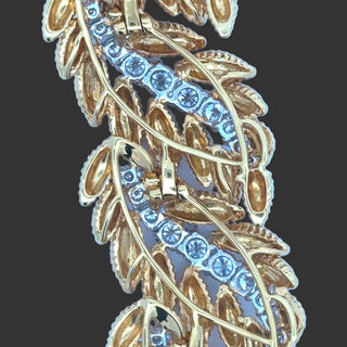 Estate jewelry — Estate 10.27ctw Diamond Textured Leaf Motif 18K Yellow and White Gold Bracelet