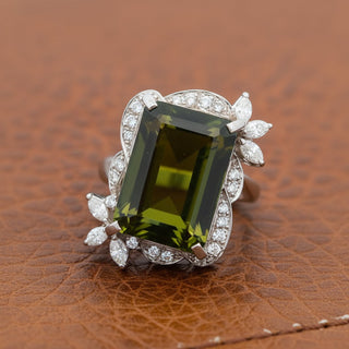 Estate jewelry — Estate Green Tourmaline and Diamond Platinum Ring