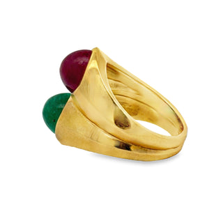 Estate jewelry — Estate Italian Designer Vaglio Emerald and Ruby 18K Yellow Gold Ring