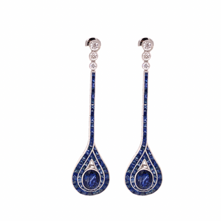 Estate Sapphire and Diamond 14K White Gold Dangle Earrings — detail view