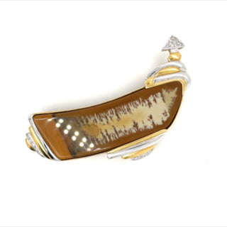 Estate Dagon Gillespey Picture Jasper Diamond Platinum & 18K Yellow Gold Brooch — reverse view