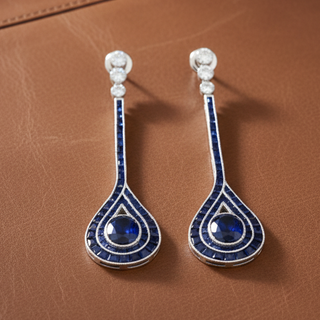 Estate Sapphire and Diamond 14K White Gold Dangle Earrings