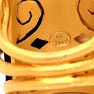 Estate Fibula Diamond and Ceramic 18K Yellow Gold Ring