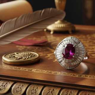Estate 1970's Modern Ruby and Diamond Platinum Ring