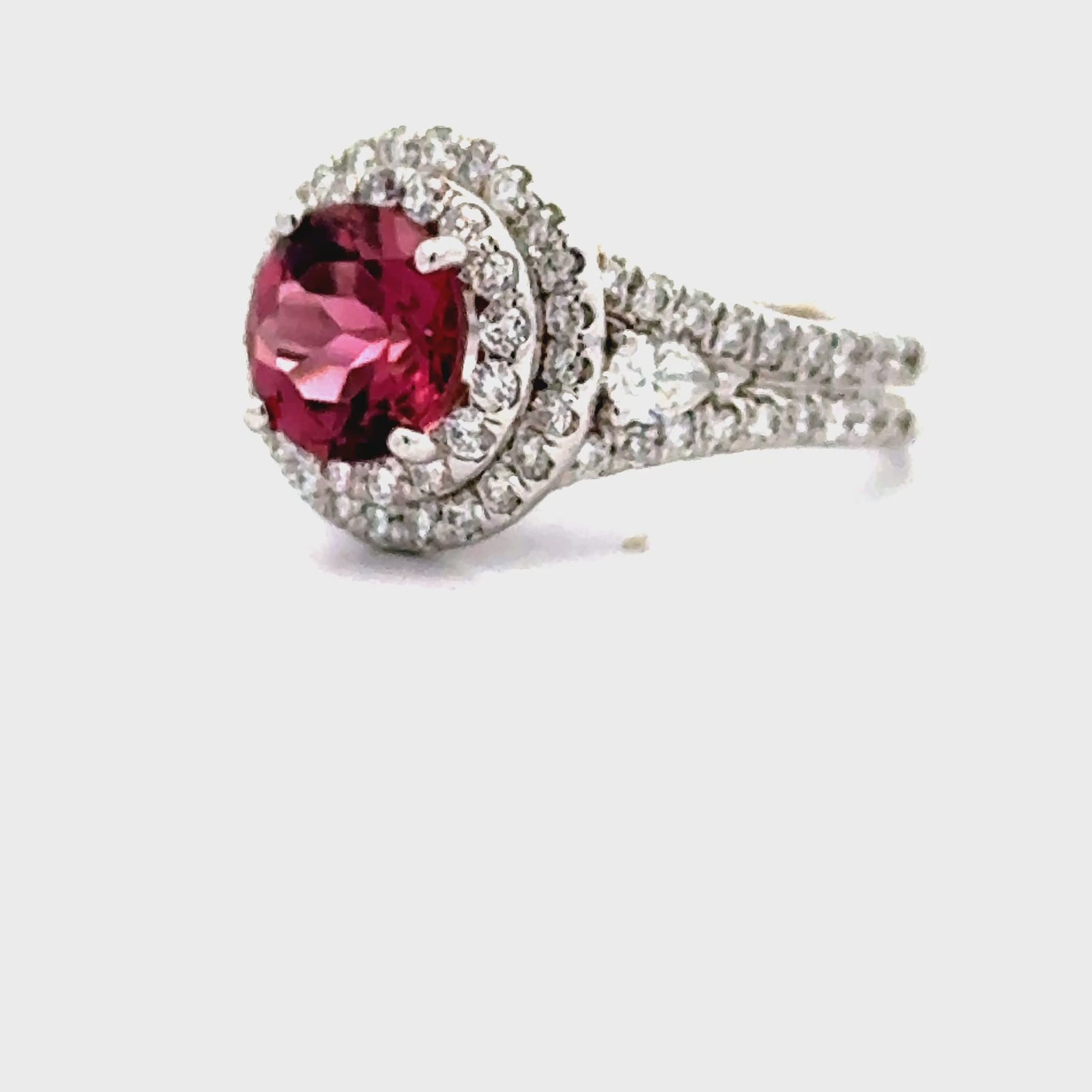 Estate Tourmaline, Diamond, and 18K White Gold Halo Ring — scale view