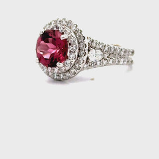 Estate Tourmaline, Diamond, and 18K White Gold Halo Ring — scale view