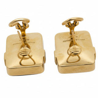 Estate Designer Angela Cummings Black Enamel and 18Kt Yellow Gold Weave Earrings — reverse view