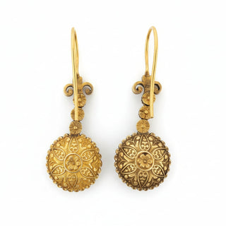 Estate French Rose Cut Diamond and 22kt Yellow Gold/Rhodium Dangle Earrings — detail view
